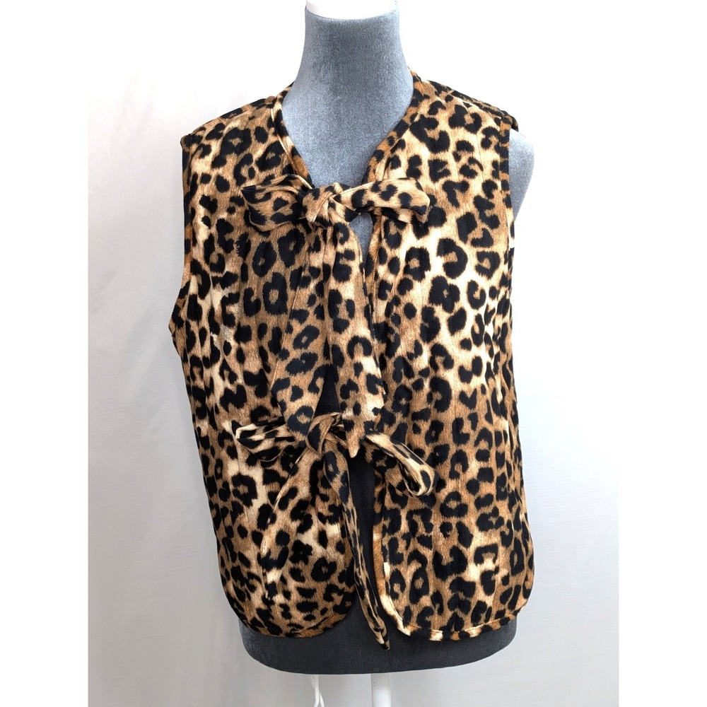 Leopard Print Vest Womens Small Tie Front Lined Animal Print Statement Boho